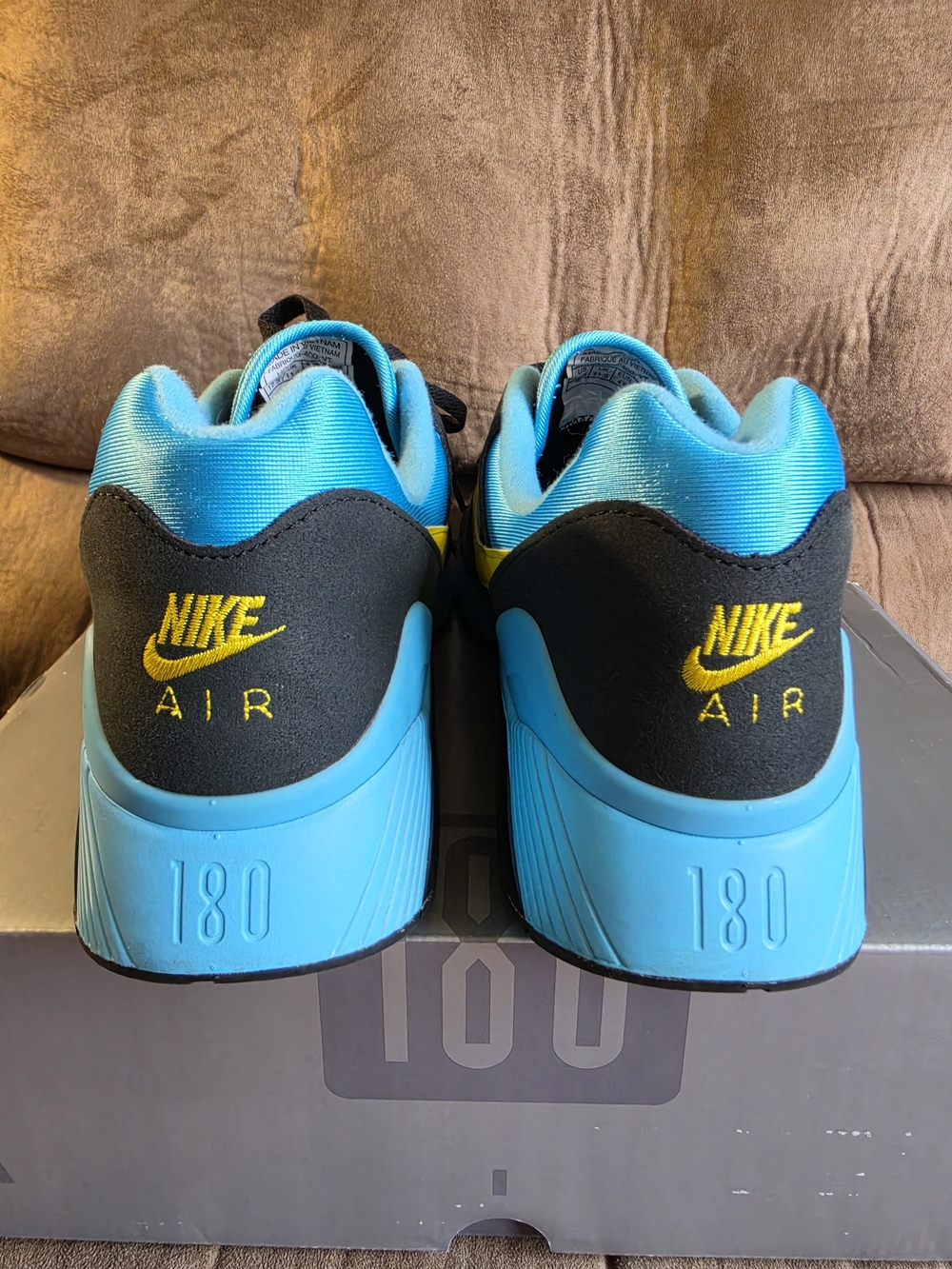 Nike AirMax 180 Men's Blue and Yellow Athletic Sneakers - Picture 5 of 12